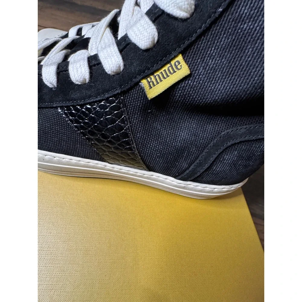 Rhude Bel Airs High Top Canvas Sneakers Black White Crocodile Detail Men's 8 - Picture 4 of 15